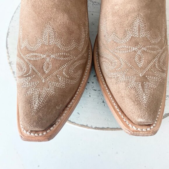 Lane LEXINGTON Womens Cowboy Bootie 11 Latte Suede Western Cowgirl Short Boots - Picture 6 of 11